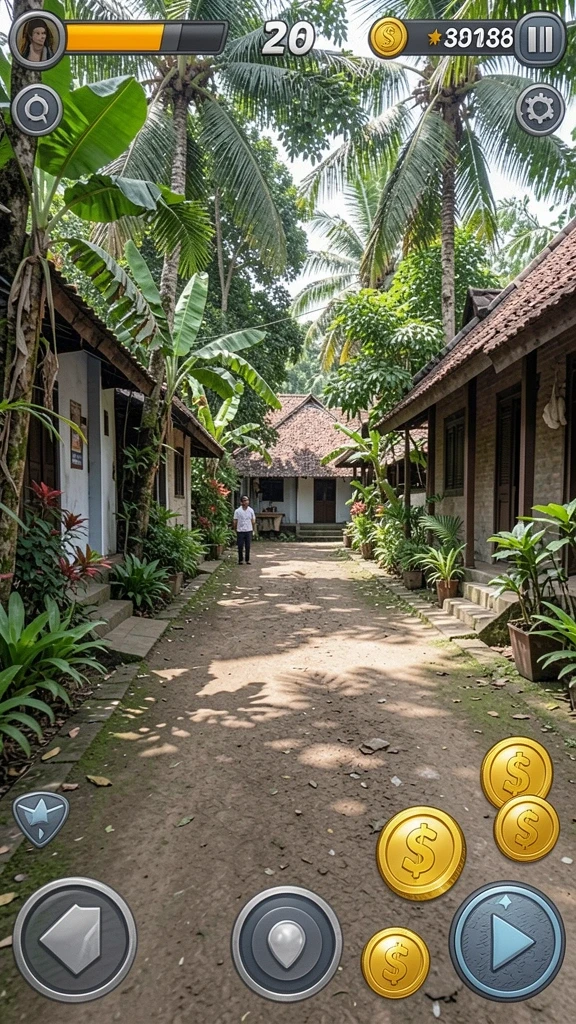 Tampilan utama dengan karakter menarik dan opsi permainan.